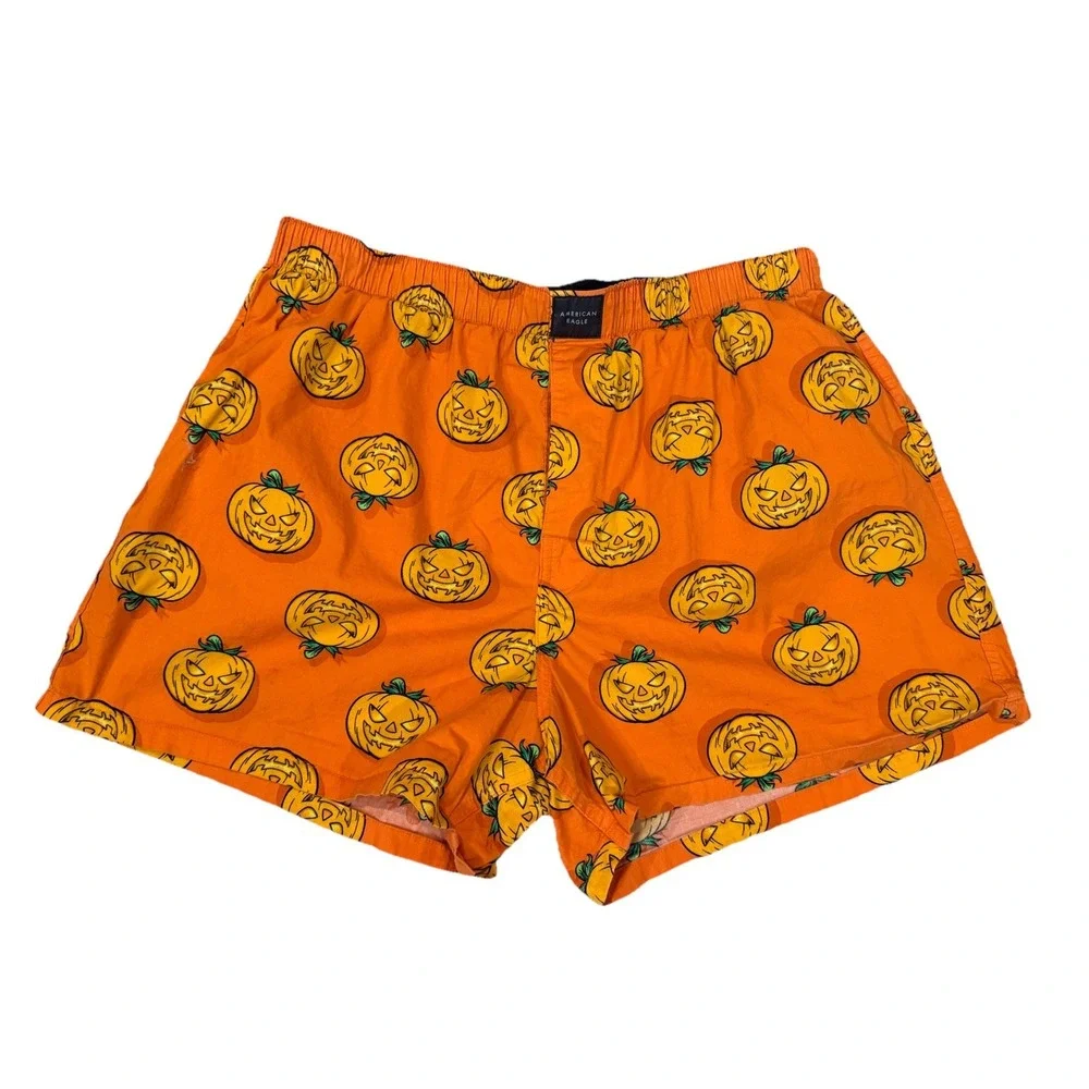 American Eagle Men's Halloween Pumpkin Novelty Boxer Shorts L/G 35-38 Orange